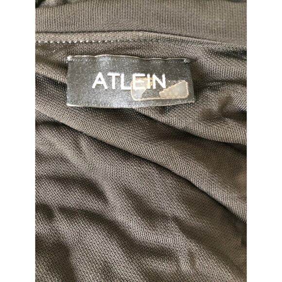 Atlein Dress Long Sleeve Side Ruched Asymmetrical Hem Midi Faux Wrap Black Large - Picture 5 of 8